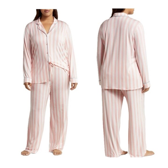 Nordstrom Other - Nordstrom Moonlight Eco Knight Pastel Pink & White Striped Pajama Set NWT